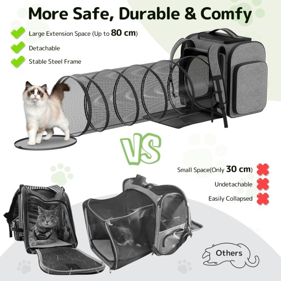 Cat Carrier Backpacks with Expandable Cat Play Tunnel, Airline Approved Pet Backpack for Small Dogs and Large Cats up to 25 lbs, Foldable Cat Travel Carrier Cat Carrier Backpacks with Expandable Cat Play Tunnel, Airline Approved Pet Backpack for Small Dogs and Large Cats up to 25 lbs, Foldable Cat Travel Carrier