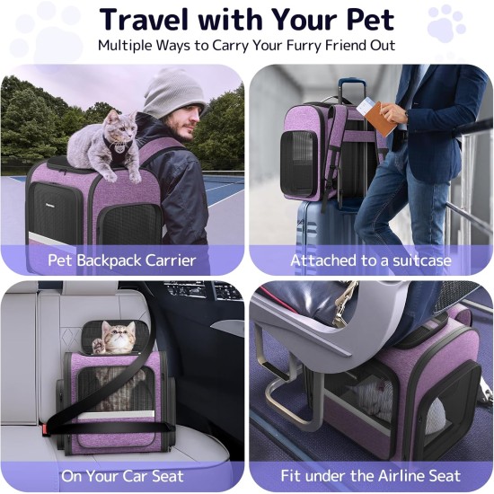 Cat Carrier Backpacks with Expandable Cat Play Tunnel, Airline Approved Pet Backpack for Small Dogs and Large Cats up to 25 lbs, Foldable Cat Travel Carrier Cat Carrier Backpacks with Expandable Cat Play Tunnel, Airline Approved Pet Backpack for Small Dogs and Large Cats up to 25 lbs, Foldable Cat Travel Carrier