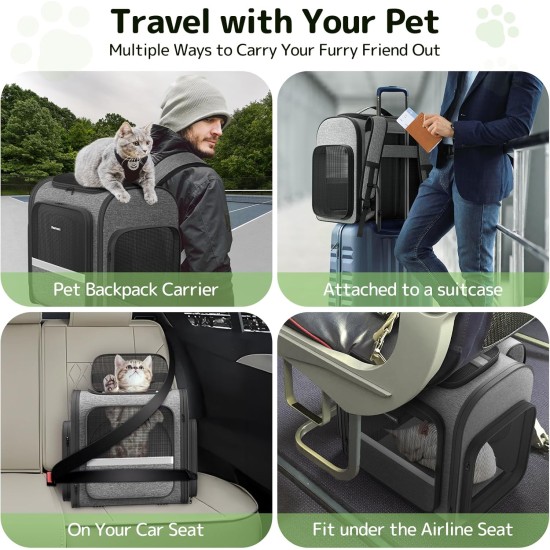 Cat Carrier Backpacks with Expandable Cat Play Tunnel, Airline Approved Pet Backpack for Small Dogs and Large Cats up to 25 lbs, Foldable Cat Travel Carrier Cat Carrier Backpacks with Expandable Cat Play Tunnel, Airline Approved Pet Backpack for Small Dogs and Large Cats up to 25 lbs, Foldable Cat Travel Carrier