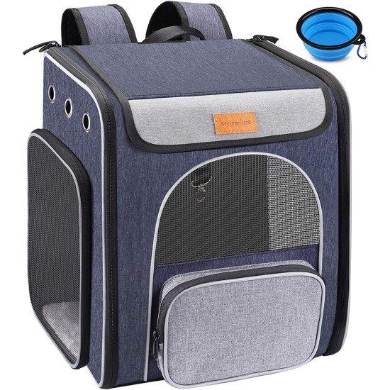 Cat and dog backpack, foldable, breathable pet backpack with inner safety lead, foldable dog bowl, for hiking, travel, outdoor use Cat and dog backpack, foldable, breathable pet backpack with inner safety lead, foldable dog bowl, for hiking, travel, outdoor use