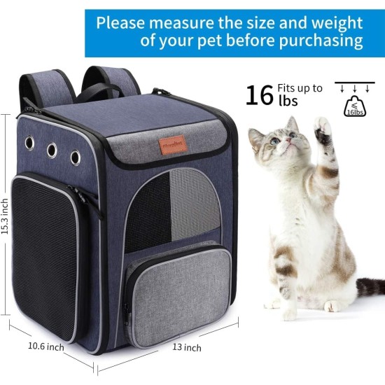Cat and dog backpack, foldable, breathable pet backpack with inner safety lead, foldable dog bowl, for hiking, travel, outdoor use Cat and dog backpack, foldable, breathable pet backpack with inner safety lead, foldable dog bowl, for hiking, travel, outdoor use