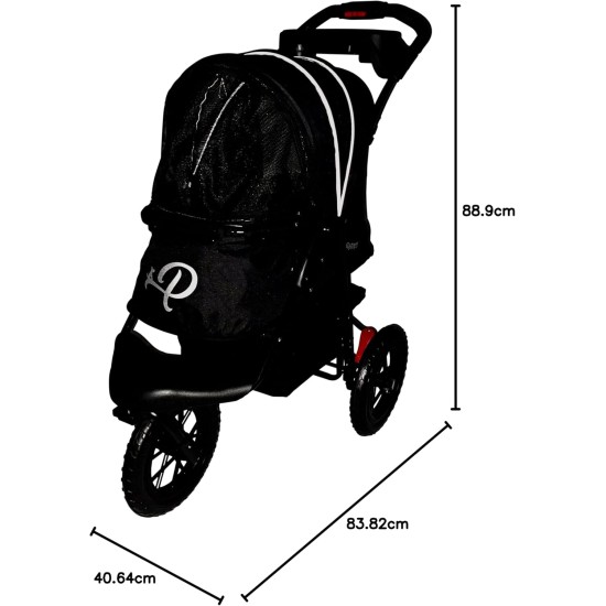 Chinook Black | Luxury Dog Stroller | Front and Rear Wheels (30 cm) Made of EVA for Added Comfort Reflective Tape For Pets up to 23 kg Chinook Black | Luxury Dog Stroller | Front and Rear Wheels (30 cm) Made of EVA for Added Comfort Reflective Tape For Pets up to 23 kg
