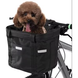 CiCixixi Foldable Bicycle Basket, Dog Bicycle Basket, Easy Install Removable Bicycle Basket Bag, with Handlebar Adapter for Small Dogs, Shopping, Picnic (Black)