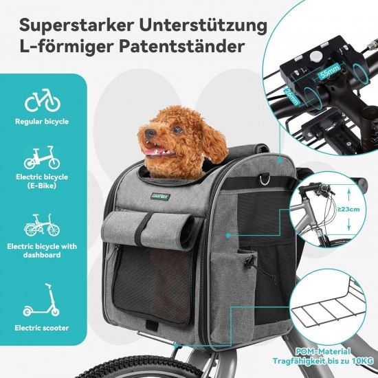 DAISTERN Dog Basket Bicycle Front up to 10 kg, Foldable Breathable Dog Bicycle Basket, 4-in-1 Backpack, Shoulder Bag, Car Seat with Robust L-shaped Holder, Diameter 55 mm, Comfortable Cushion DAISTERN Dog Basket Bicycle Front up to 10 kg, Foldable Breathable Dog Bicycle Basket, 4-in-1 Backpack, Shoulder Bag, Car Seat with Robust L-shaped Holder, Diameter 55 mm, Comfortable Cushion