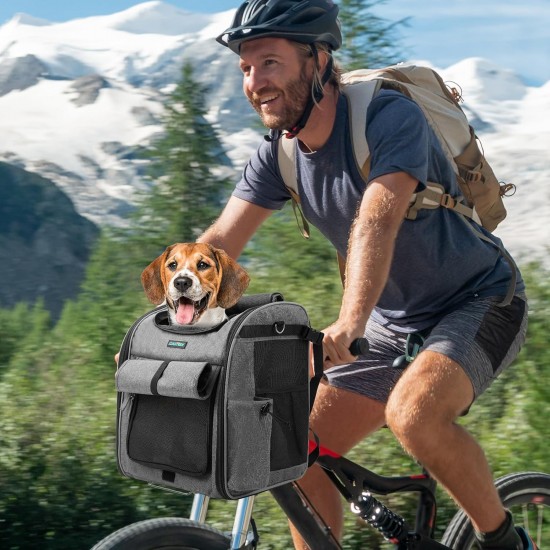 DAISTERN Dog Basket Bicycle Front up to 10 kg, Foldable Breathable Dog Bicycle Basket, 4-in-1 Backpack, Shoulder Bag, Car Seat with Robust L-shaped Holder, Diameter 55 mm, Comfortable Cushion DAISTERN Dog Basket Bicycle Front up to 10 kg, Foldable Breathable Dog Bicycle Basket, 4-in-1 Backpack, Shoulder Bag, Car Seat with Robust L-shaped Holder, Diameter 55 mm, Comfortable Cushion