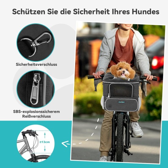 DAISTERN Dog Bicycle Basket up to 4 kg with Handlebar Adapter Diameter 80 mm, Dog Basket Bicycle Front Backpack Shoulder Bag Car Seat with Multiple Mesh Windows, Waterproof Seat Cushion, Suitable for DAISTERN Dog Bicycle Basket up to 4 kg with Handlebar Adapter Diameter 80 mm, Dog Basket Bicycle Front Backpack Shoulder Bag Car Seat with Multiple Mesh Windows, Waterproof Seat Cushion, Suitable for