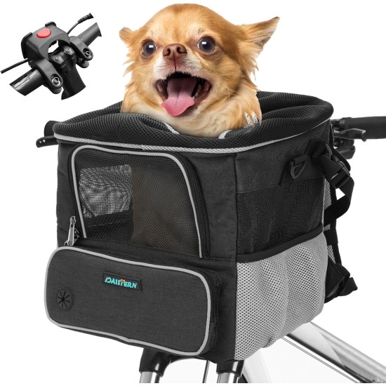 DAISTERN Dog Bicycle Basket up to 4 kg with Handlebar Adapter Diameter 80 mm, Dog Basket Bicycle Front Backpack Shoulder Bag Car Seat with Multiple Mesh Windows, Waterproof Seat Cushion, Suitable for DAISTERN Dog Bicycle Basket up to 4 kg with Handlebar Adapter Diameter 80 mm, Dog Basket Bicycle Front Backpack Shoulder Bag Car Seat with Multiple Mesh Windows, Waterproof Seat Cushion, Suitable for