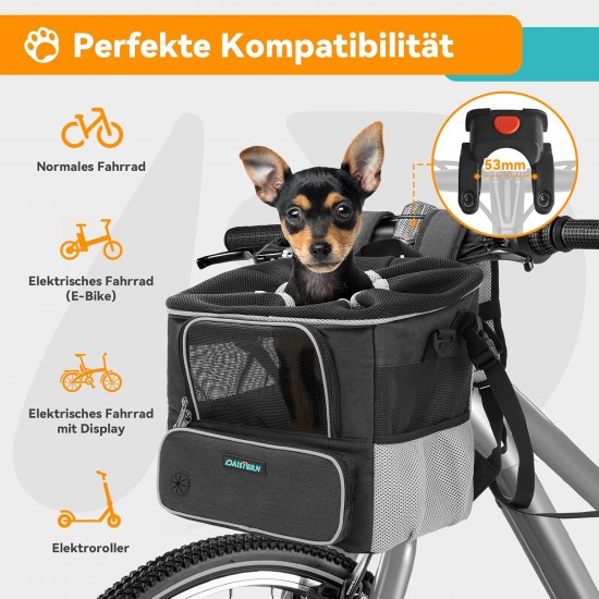 DAISTERN by BSWAY Dog Basket Bicycle Front up to 3 kg, Dog Bicycle Basket with Mounting Bracket Diameter 53 mm, Backpack, Shoulder Bag, Car Seat with Breathable Mesh Window, Waterproof Seat Cushion DAISTERN by BSWAY Dog Basket Bicycle Front up to 3 kg, Dog Bicycle Basket with Mounting Bracket Diameter 53 mm, Backpack, Shoulder Bag, Car Seat with Breathable Mesh Window, Waterproof Seat Cushion