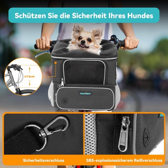 DAISTERN by BSWAY Dog Basket Bicycle Front up to 3 kg, Dog Bicycle Basket with Mounting Bracket Diameter 53 mm, Backpack, Shoulder Bag, Car Seat with Breathable Mesh Window, Waterproof Seat Cushion DAISTERN by BSWAY Dog Basket Bicycle Front up to 3 kg, Dog Bicycle Basket with Mounting Bracket Diameter 53 mm, Backpack, Shoulder Bag, Car Seat with Breathable Mesh Window, Waterproof Seat Cushion