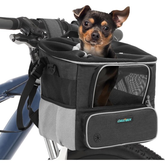 DAISTERN by BSWAY Dog Basket Bicycle Front up to 5 kg, Dog Bicycle Basket with Mounting Bracket Diameter 80 mm, Backpack, Shoulder Bag, Car Seat with Breathable Mesh Window, Waterproof Seat Cushion DAISTERN by BSWAY Dog Basket Bicycle Front up to 5 kg, Dog Bicycle Basket with Mounting Bracket Diameter 80 mm, Backpack, Shoulder Bag, Car Seat with Breathable Mesh Window, Waterproof Seat Cushion