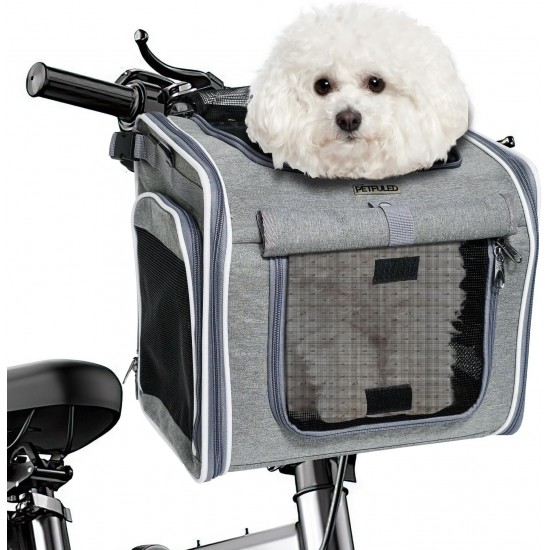Dog Basket Bicycle Front, 4 in 1 Dog Bicycle Basket Expandable Bicycle Basket Dog up to 7 kg with Cushion, Pet Carrier Backpack with 4 Open Doors and 4 Mesh Windows for Small Dog Cats Dog Basket Bicycle Front, 4 in 1 Dog Bicycle Basket Expandable Bicycle Basket Dog up to 7 kg with Cushion, Pet Carrier Backpack with 4 Open Doors and 4 Mesh Windows for Small Dog Cats