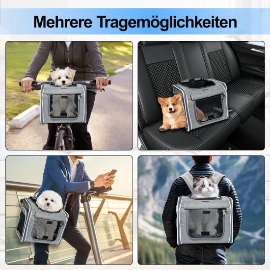Dog Basket Bicycle Front, 4 in 1 Dog Bicycle Basket Expandable Bicycle Basket Dog up to 7 kg with Cushion, Pet Carrier Backpack with 4 Open Doors and 4 Mesh Windows for Small Dog Cats Dog Basket Bicycle Front, 4 in 1 Dog Bicycle Basket Expandable Bicycle Basket Dog up to 7 kg with Cushion, Pet Carrier Backpack with 4 Open Doors and 4 Mesh Windows for Small Dog Cats