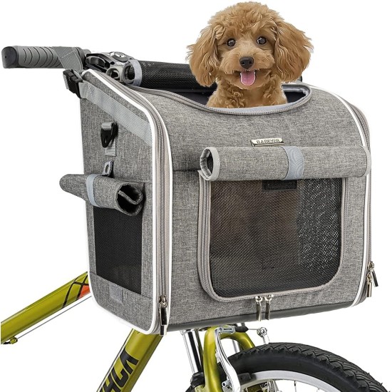 Dog Bicycle Basket, Expandable Soft Bicycle Transport Backpack with 4 Open Doors, 4 Mesh Windows for Small Dog Cat Puppy - Grey Dog Bicycle Basket, Expandable Soft Bicycle Transport Backpack with 4 Open Doors, 4 Mesh Windows for Small Dog Cat Puppy - Grey