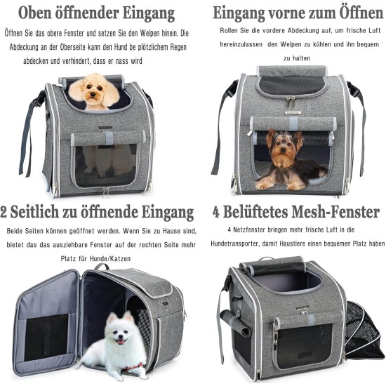 Dog Bicycle Basket, Expandable Soft Bicycle Transport Backpack with 4 Open Doors, 4 Mesh Windows for Small Dog Cat Puppy - Grey Dog Bicycle Basket, Expandable Soft Bicycle Transport Backpack with 4 Open Doors, 4 Mesh Windows for Small Dog Cat Puppy - Grey