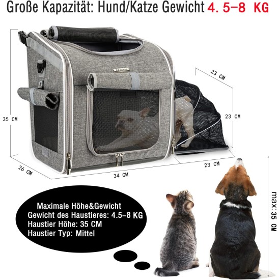 Dog Bicycle Basket, Expandable Soft Bicycle Transport Backpack with 4 Open Doors, 4 Mesh Windows for Small Dog Cat Puppy - Grey Dog Bicycle Basket, Expandable Soft Bicycle Transport Backpack with 4 Open Doors, 4 Mesh Windows for Small Dog Cat Puppy - Grey