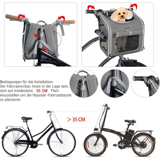 Dog Bicycle Basket, Expandable Soft Bicycle Transport Backpack with 4 Open Doors, 4 Mesh Windows for Small Dog Cat Puppy - Grey Dog Bicycle Basket, Expandable Soft Bicycle Transport Backpack with 4 Open Doors, 4 Mesh Windows for Small Dog Cat Puppy - Grey