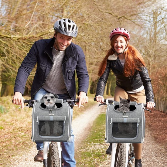 Dog Bicycle Basket, Expandable Soft Bicycle Transport Backpack with 4 Open Doors, 4 Mesh Windows for Small Dog Cat Puppy - Grey Dog Bicycle Basket, Expandable Soft Bicycle Transport Backpack with 4 Open Doors, 4 Mesh Windows for Small Dog Cat Puppy - Grey