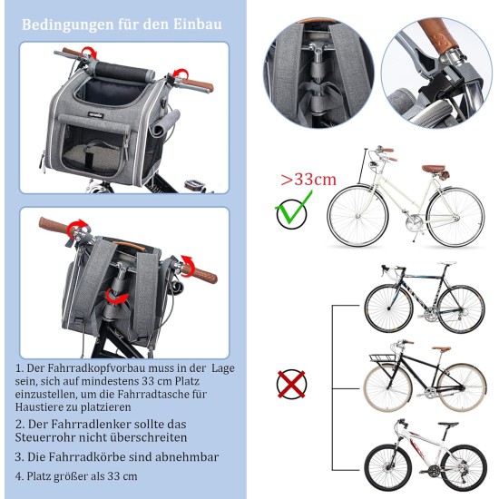 Dog Bicycle Basket, Expandable Soft Pet Carrier Backpack with 4 Open Doors, 4 Mesh Window for Small Dog Cat Puppy Grey Dog Bicycle Basket, Expandable Soft Pet Carrier Backpack with 4 Open Doors, 4 Mesh Window for Small Dog Cat Puppy Grey