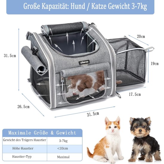 Dog Bicycle Basket, Expandable Soft Pet Carrier Backpack with 4 Open Doors, 4 Mesh Window for Small Dog Cat Puppy Grey Dog Bicycle Basket, Expandable Soft Pet Carrier Backpack with 4 Open Doors, 4 Mesh Window for Small Dog Cat Puppy Grey