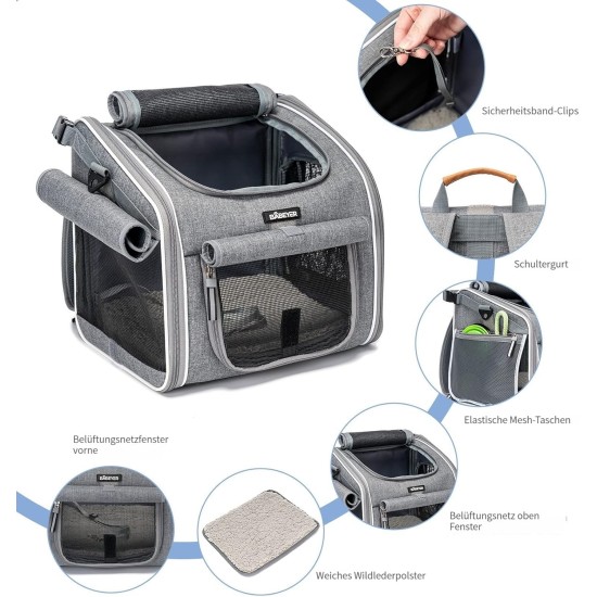 Dog Bicycle Basket, Expandable Soft Pet Carrier Backpack with 4 Open Doors, 4 Mesh Window for Small Dog Cat Puppy Grey Dog Bicycle Basket, Expandable Soft Pet Carrier Backpack with 4 Open Doors, 4 Mesh Window for Small Dog Cat Puppy Grey