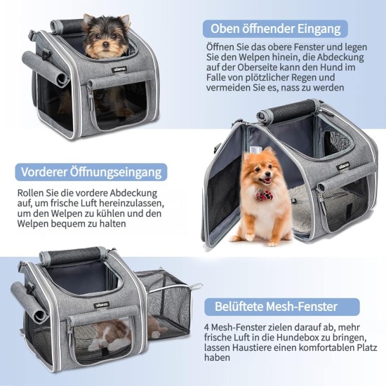 Dog Bicycle Basket, Expandable Soft Pet Carrier Backpack with 4 Open Doors, 4 Mesh Window for Small Dog Cat Puppy Grey Dog Bicycle Basket, Expandable Soft Pet Carrier Backpack with 4 Open Doors, 4 Mesh Window for Small Dog Cat Puppy Grey
