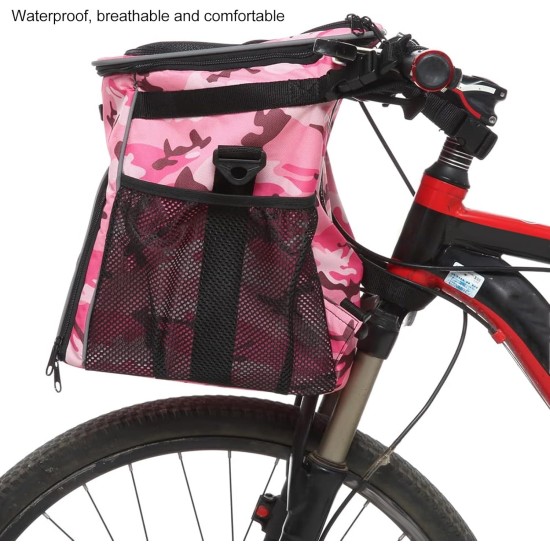 Dog Bicycle Basket, Soft Ventilated Dog Bicycle Carrier Backpack, Waterproof Bicycle Pet Carrier for Travel, Cat and Dog Bicycle Basket, Removable (Pink Camo) Dog Bicycle Basket, Soft Ventilated Dog Bicycle Carrier Backpack, Waterproof Bicycle Pet Carrier for Travel, Cat and Dog Bicycle Basket, Removable (Pink Camo)