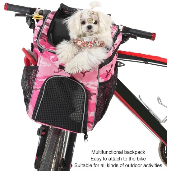 Dog Bicycle Basket, Waterproof Dog Bicycle Basket Backpack, Breathable and Removable Dog Carrier, Spacious and Comfortable Bicycle Basket for Outdoor Activities (Pink Camo) Dog Bicycle Basket, Waterproof Dog Bicycle Basket Backpack, Breathable and Removable Dog Carrier, Spacious and Comfortable Bicycle Basket for Outdoor Activities (Pink Camo)