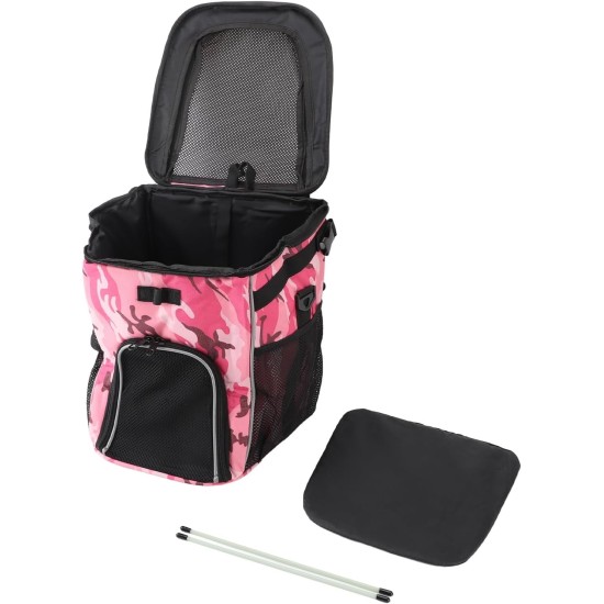 Dog Bicycle Basket, Waterproof Dog Bicycle Basket Backpack, Breathable and Removable Dog Carrier, Spacious and Comfortable Bicycle Basket for Outdoor Activities (Pink Camo)