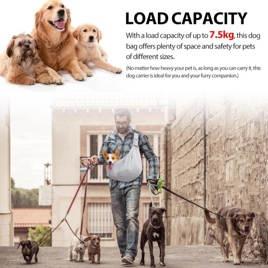 Dog Carrier, Adjustable Shoulder Strap, Sling Dog, Pet Dog Bag for Pets, Small Dog, Cat, Trips Carrying Capacity up to 7.5 kg (Grey) Dog Carrier, Adjustable Shoulder Strap, Sling Dog, Pet Dog Bag for Pets, Small Dog, Cat, Trips Carrying Capacity up to 7.5 kg (Grey)