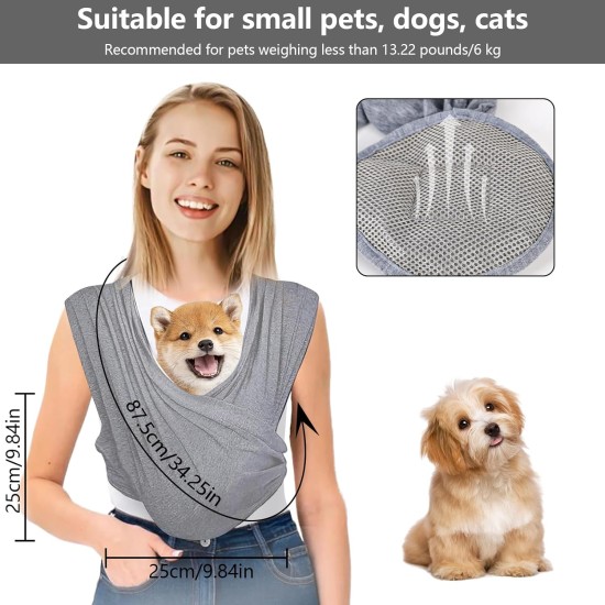 Dog Carrier Bag, Dog Sling for Small Dogs, Adjustable Strap, Dog Carrier Sling for Dogs and Cats, Outdoor Activities for Dogs and Cats, Outdoor Activities (Grey) Dog Carrier Bag, Dog Sling for Small Dogs, Adjustable Strap, Dog Carrier Sling for Dogs and Cats, Outdoor Activities for Dogs and Cats, Outdoor Activities (Grey)