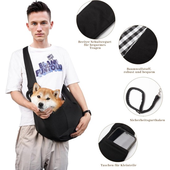 Dog Carrier Bag, Dog Sling up to 7.5 kg, Transport Bag for Dogs and Other Pets, Adjustable Shoulder Strap, Sling Dog, Dog Bag for Walks and Outdoor Activities (Black) Dog Carrier Bag, Dog Sling up to 7.5 kg, Transport Bag for Dogs and Other Pets, Adjustable Shoulder Strap, Sling Dog, Dog Bag for Walks and Outdoor Activities (Black)