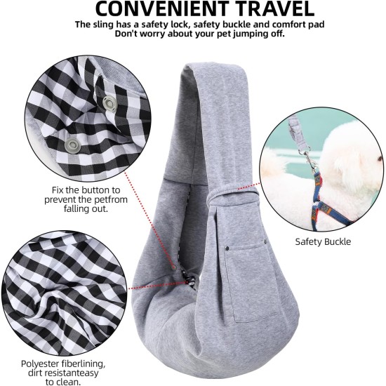Dog Carrier Reversible with Storage Bag, Hands Free Sling for Small Dogs and Cats, Travel Safety Harness, Dog Cat Harness (Grey) Dog Carrier Reversible with Storage Bag, Hands Free Sling for Small Dogs and Cats, Travel Safety Harness, Dog Cat Harness (Grey)