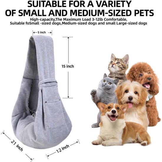 Dog Carrier Reversible with Storage Bag, Hands Free Sling for Small Dogs and Cats, Travel Safety Harness, Dog Cat Harness (Grey) Dog Carrier Reversible with Storage Bag, Hands Free Sling for Small Dogs and Cats, Travel Safety Harness, Dog Cat Harness (Grey)