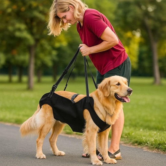 Dog Carrying Aid, Portable Dog Harness Stairs, Black Adjustable Carrying Aid Harness Lifting Harness for Hind Legs, Hip Support with Handles, Safety Support for Disabled, Injured Dogs Dog Carrying Aid, Portable Dog Harness Stairs, Black Adjustable Carrying Aid Harness Lifting Harness for Hind Legs, Hip Support with Handles, Safety Support for Disabled, Injured Dogs