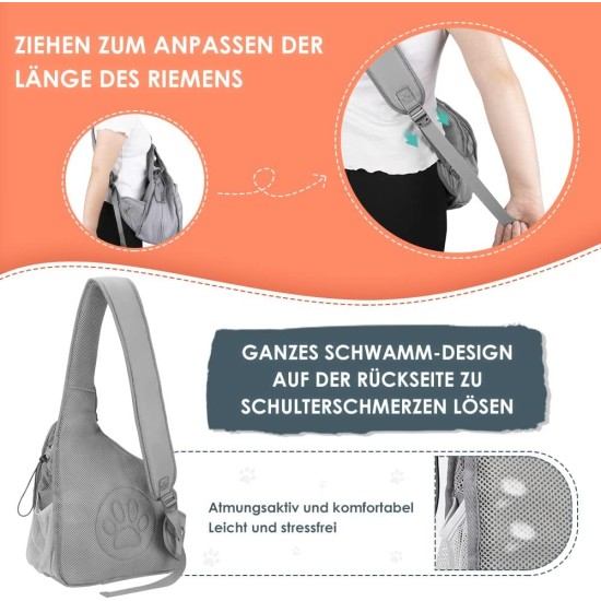Dog Friendly Sling Dogs, Hands-Free Travel Bag for Small Pets with Adjustable Straps, Hardboard Base Safety Belt, for Dogs up to 2.8 kg, Widened Version, Grey Dog Friendly Sling Dogs, Hands-Free Travel Bag for Small Pets with Adjustable Straps, Hardboard Base Safety Belt, for Dogs up to 2.8 kg, Widened Version, Grey