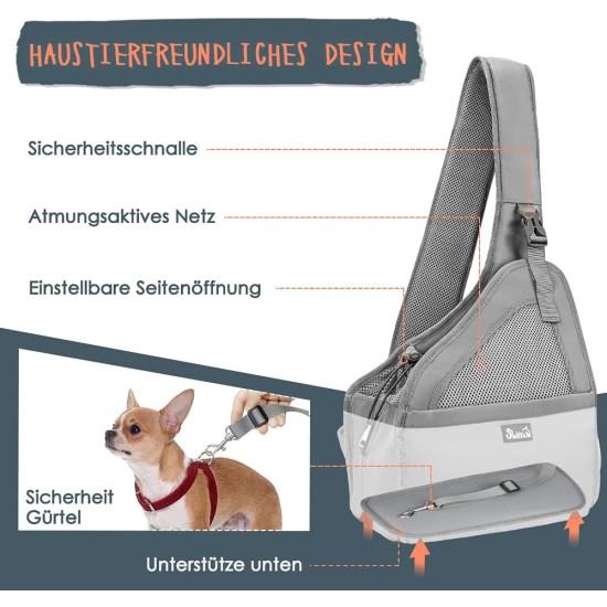 Dog Friendly Sling Dogs, Hands-Free Travel Bag for Small Pets with Adjustable Straps, Hardboard Base Safety Belt, for Dogs up to 2.8 kg, Widened Version, Grey Dog Friendly Sling Dogs, Hands-Free Travel Bag for Small Pets with Adjustable Straps, Hardboard Base Safety Belt, for Dogs up to 2.8 kg, Widened Version, Grey