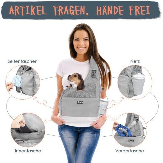 Dog Friendly Sling Dogs, Hands-Free Travel Bag for Small Pets with Adjustable Straps, Hardboard Base Safety Belt, for Dogs up to 2.8 kg, Widened Version, Grey Dog Friendly Sling Dogs, Hands-Free Travel Bag for Small Pets with Adjustable Straps, Hardboard Base Safety Belt, for Dogs up to 2.8 kg, Widened Version, Grey