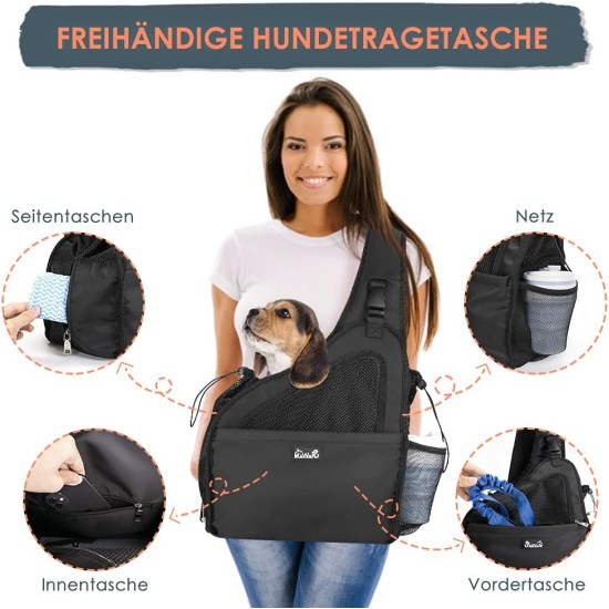 Dog Friendly Sling Dogs, Hands-Free Travel Bag for Small Pets with Adjustable Straps, Hardboard Base Safety Belt, for Dogs up to 2.8 kg, Widened Version, Grey Dog Friendly Sling Dogs, Hands-Free Travel Bag for Small Pets with Adjustable Straps, Hardboard Base Safety Belt, for Dogs up to 2.8 kg, Widened Version, Grey