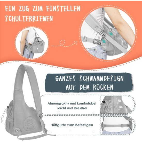 Dog Friendly Sling Dogs, Hands-Free Travel Bag for Small Pets with Adjustable Straps, Hardboard Base Safety Belt, for Dogs up to 2.8 kg, Widened Version, Grey Dog Friendly Sling Dogs, Hands-Free Travel Bag for Small Pets with Adjustable Straps, Hardboard Base Safety Belt, for Dogs up to 2.8 kg, Widened Version, Grey