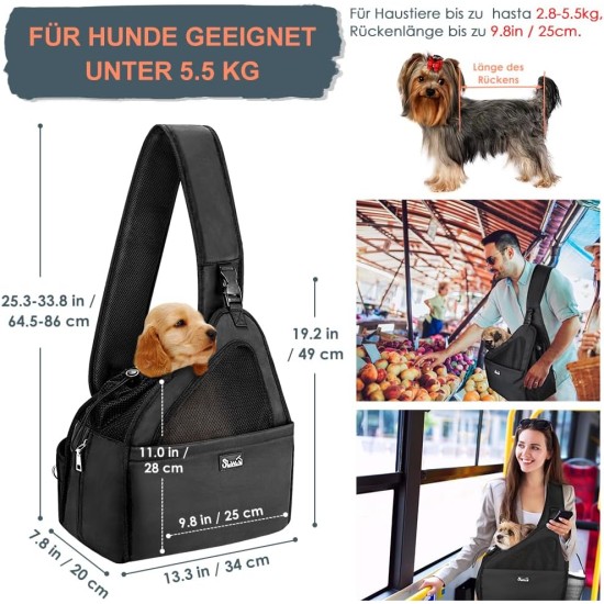 Dog Friendly Sling Dogs, Hands-Free Travel Bag for Small Pets with Adjustable Straps, Hardboard Base Safety Belt, for Dogs up to 2.8 kg, Widened Version, Grey Dog Friendly Sling Dogs, Hands-Free Travel Bag for Small Pets with Adjustable Straps, Hardboard Base Safety Belt, for Dogs up to 2.8 kg, Widened Version, Grey