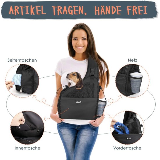 Dog Friendly Sling Dogs, Hands-Free Travel Bag for Small Pets with Adjustable Straps, Hardboard Base Safety Belt, for Dogs up to 2.8 kg, Widened Version, Grey Dog Friendly Sling Dogs, Hands-Free Travel Bag for Small Pets with Adjustable Straps, Hardboard Base Safety Belt, for Dogs up to 2.8 kg, Widened Version, Grey