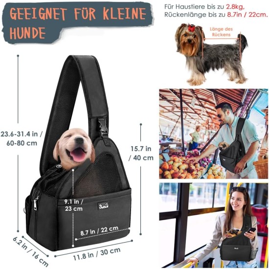 Dog Friendly Sling Dogs, Hands-Free Travel Bag for Small Pets with Adjustable Straps, Hardboard Base Safety Belt, for Dogs up to 2.8 kg, Widened Version, Grey Dog Friendly Sling Dogs, Hands-Free Travel Bag for Small Pets with Adjustable Straps, Hardboard Base Safety Belt, for Dogs up to 2.8 kg, Widened Version, Grey