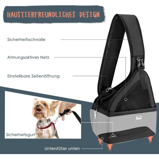 Dog Friendly Sling Dogs, Hands-Free Travel Bag for Small Pets with Adjustable Straps, Hardboard Base Safety Belt, for Dogs up to 2.8 kg, Widened Version, Grey Dog Friendly Sling Dogs, Hands-Free Travel Bag for Small Pets with Adjustable Straps, Hardboard Base Safety Belt, for Dogs up to 2.8 kg, Widened Version, Grey