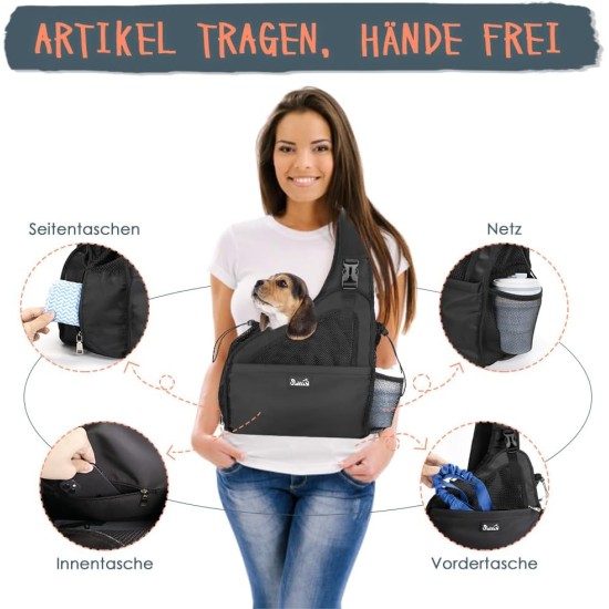 Dog Friendly Sling Dogs, Hands-Free Travel Bag for Small Pets with Adjustable Straps, Hardboard Base Safety Belt, for Dogs up to 2.8 kg, Widened Version, Grey Dog Friendly Sling Dogs, Hands-Free Travel Bag for Small Pets with Adjustable Straps, Hardboard Base Safety Belt, for Dogs up to 2.8 kg, Widened Version, Grey