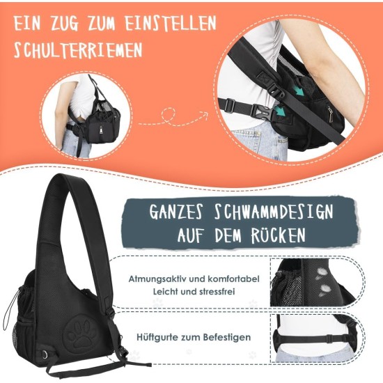 Dog Friendly Sling Dogs, Hands-Free Travel Bag for Small Pets with Adjustable Straps, Hardboard Base Safety Belt, for Dogs up to 2.8 kg, Widened Version, Grey Dog Friendly Sling Dogs, Hands-Free Travel Bag for Small Pets with Adjustable Straps, Hardboard Base Safety Belt, for Dogs up to 2.8 kg, Widened Version, Grey