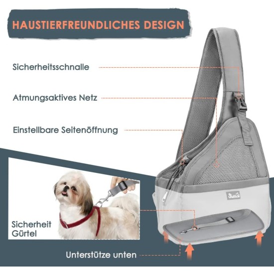 Dog Friendly Sling Dogs, Hands-Free Travel Bag for Small Pets with Adjustable Straps, Hardboard Base Safety Belt, for Dogs up to 2.8 kg, Widened Version, Grey Dog Friendly Sling Dogs, Hands-Free Travel Bag for Small Pets with Adjustable Straps, Hardboard Base Safety Belt, for Dogs up to 2.8 kg, Widened Version, Grey