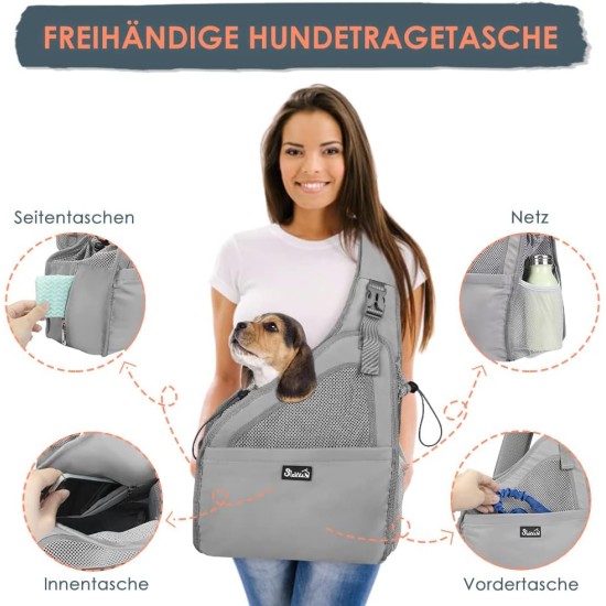 Dog Friendly Sling Dogs, Hands-Free Travel Bag for Small Pets with Adjustable Straps, Hardboard Base Safety Belt, for Dogs up to 2.8 kg, Widened Version, Grey Dog Friendly Sling Dogs, Hands-Free Travel Bag for Small Pets with Adjustable Straps, Hardboard Base Safety Belt, for Dogs up to 2.8 kg, Widened Version, Grey