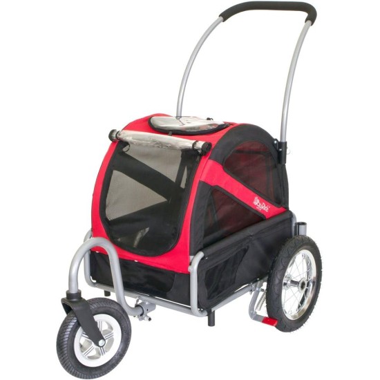 DoggyRide Mini Dog Stroller,Easily Converts Into Trailer, (With Optional Kit) Spring Red/ Black