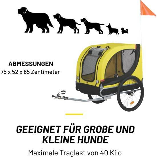 Dunlop Dog Pram - Dog Buggy Max. 40 kg - Dog Trailer Foldable - Dog Bicycle Trailer with Rain Cover and Removable Pneumatic Tyres - Easy Assembly - Yellow Dunlop Dog Pram - Dog Buggy Max. 40 kg - Dog Trailer Foldable - Dog Bicycle Trailer with Rain Cover and Removable Pneumatic Tyres - Easy Assembly - Yellow