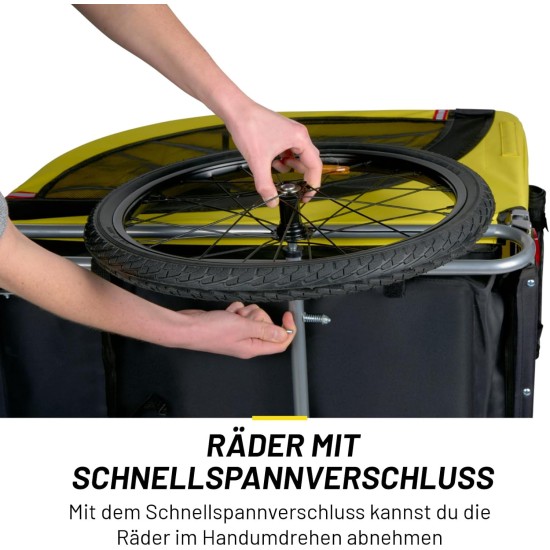 Dunlop Dog Pram - Dog Buggy Max. 40 kg - Dog Trailer Foldable - Dog Bicycle Trailer with Rain Cover and Removable Pneumatic Tyres - Easy Assembly - Yellow Dunlop Dog Pram - Dog Buggy Max. 40 kg - Dog Trailer Foldable - Dog Bicycle Trailer with Rain Cover and Removable Pneumatic Tyres - Easy Assembly - Yellow